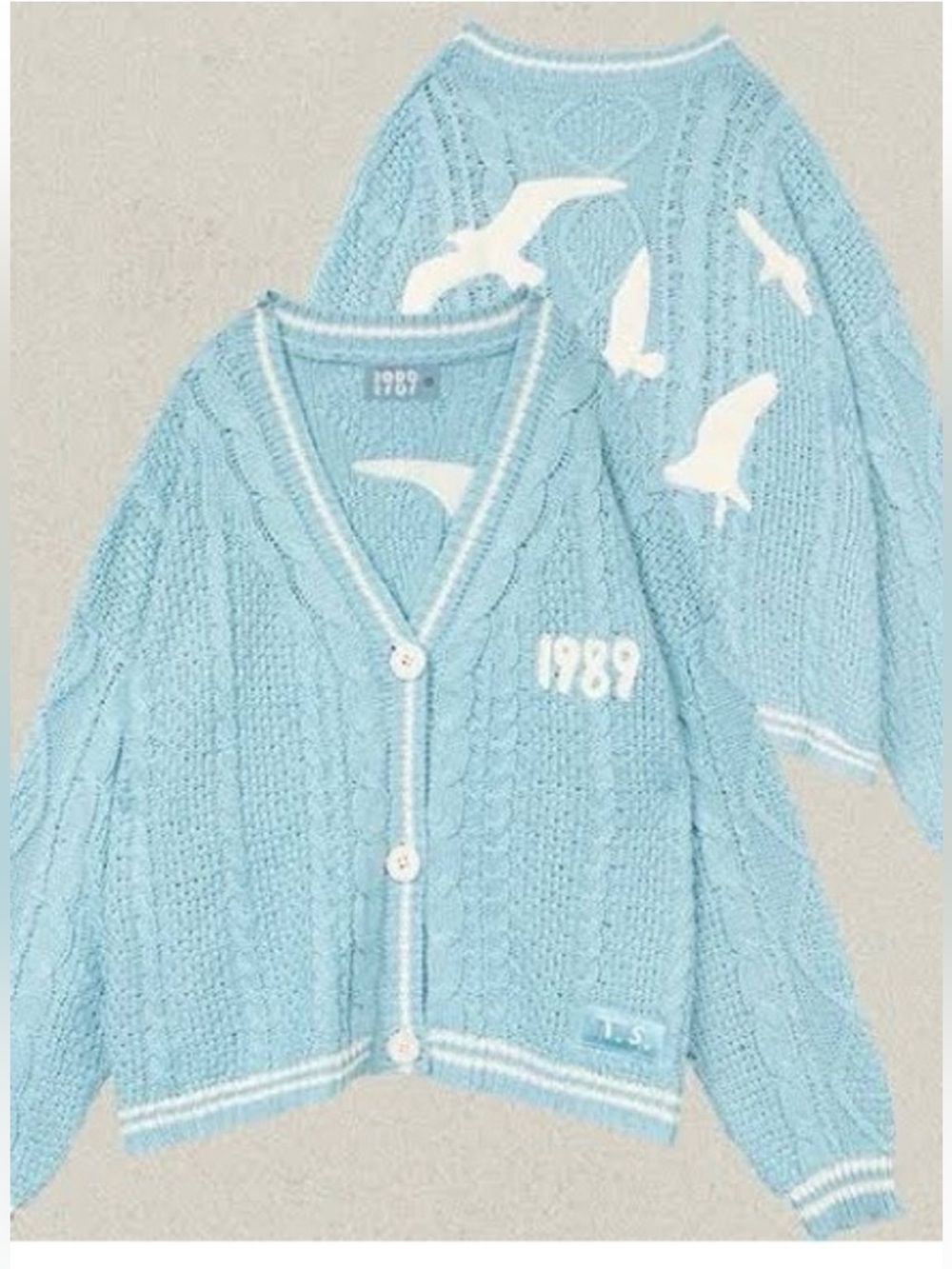 Taylor Swift 1989 Cardigan Blue Seagulls Knit Cozy XL 2XL